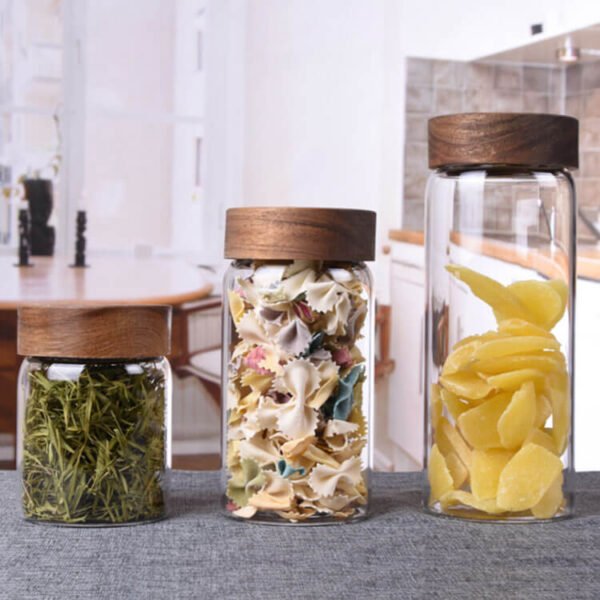Borosilicate glass storage jar screw wooden lid
