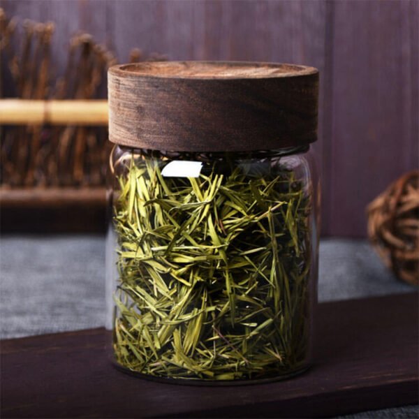 Borosilicate glass storage jar screw wooden lid - Image 2